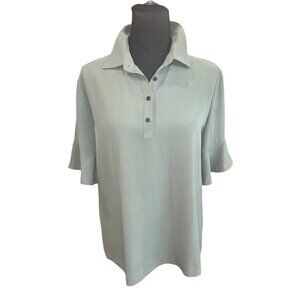 Banana Republic Womens Ruffle Sleeve Collared Blouse M Olive Green Office Siren